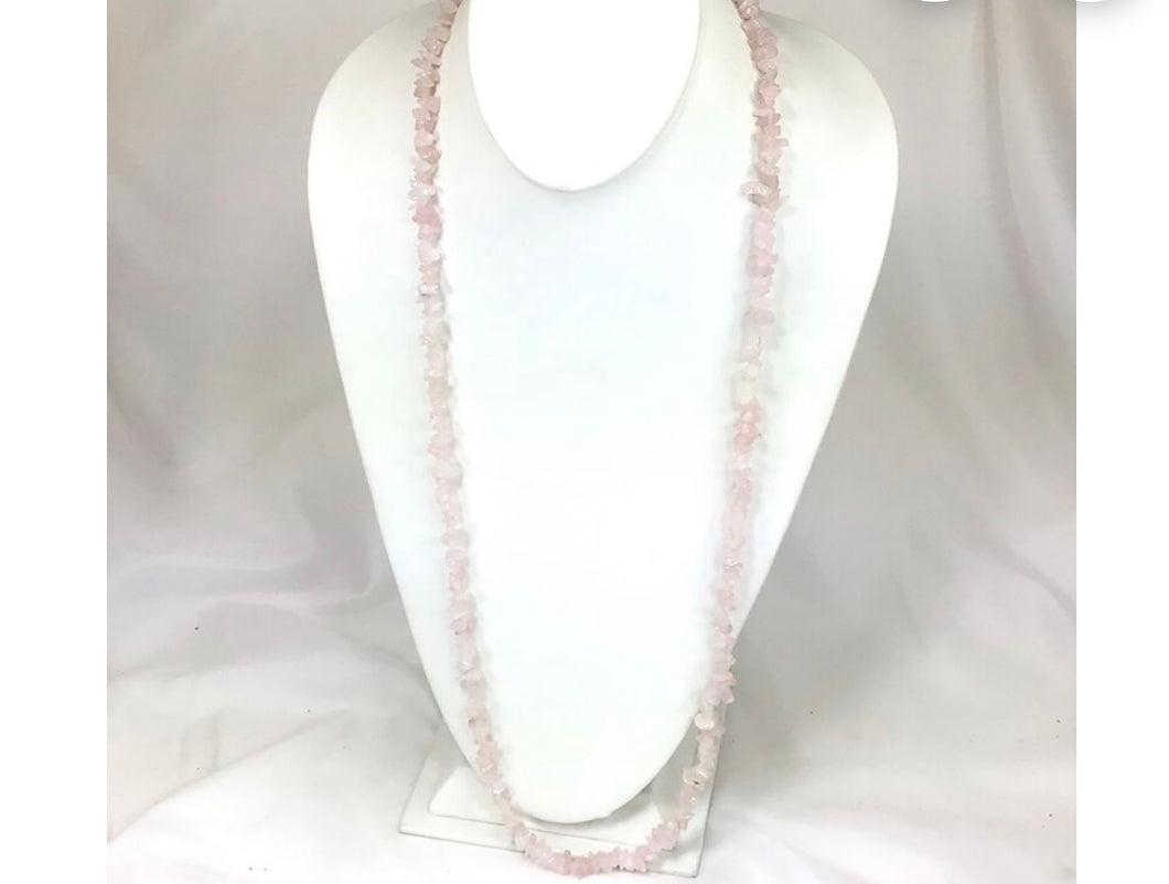 Rose quarts healing crystal chip necklace